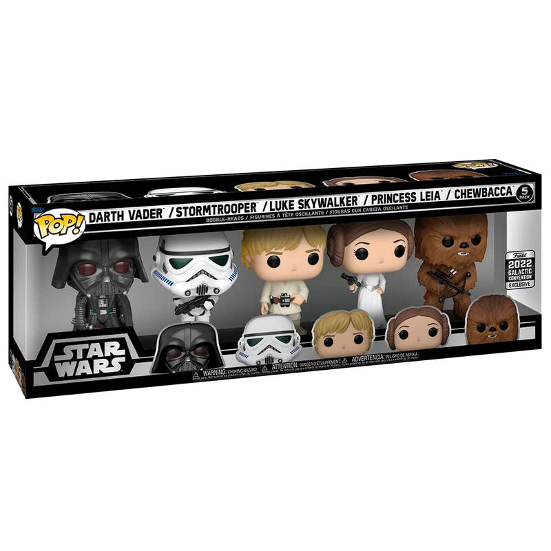 Pack exclusivo de 5 figuras Funko POP! de la película Star Wars: Darth Vader, Stormtrooper, Luke Skywalker, Princesa Leia y Chewbacca