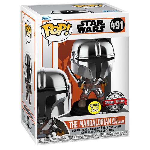 Funko POP! Star Wars: El Mandaloriano con Sable Oscuro #491 Exclusivo GITD