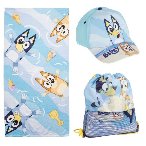 Conjunto de toalla Cerdá + Bolsa de playa + Gorra Bluey