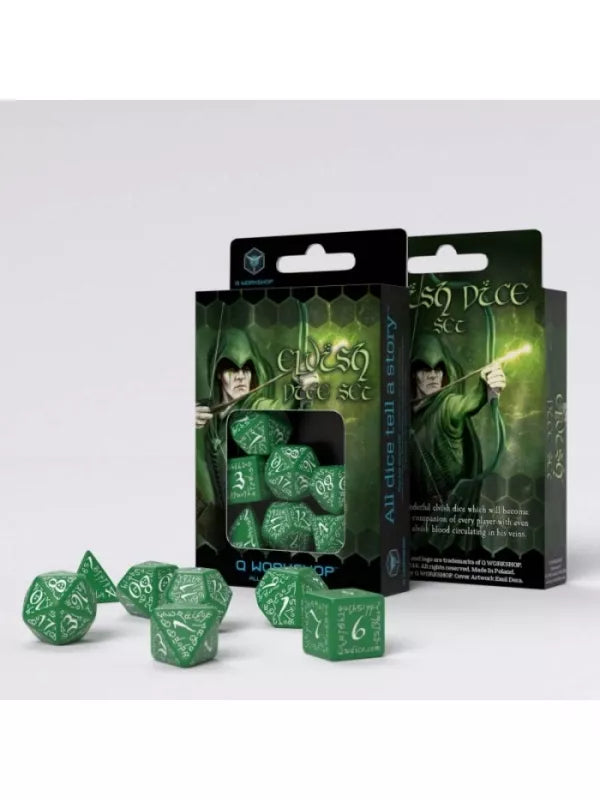 Juego de dados Q Workshop Élfico Verde y Blanco