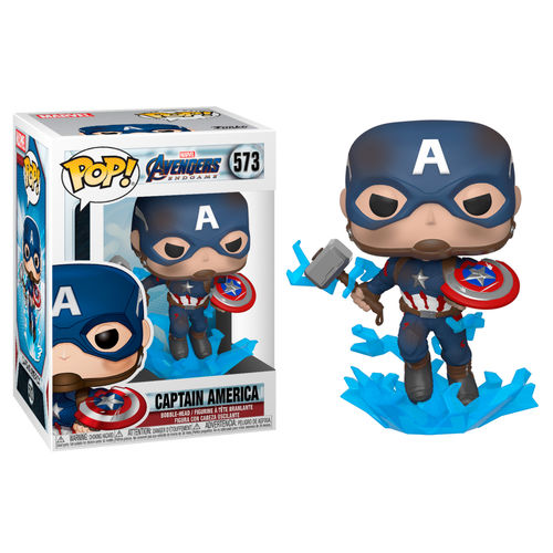 ¡Funko Pop! Marvel Avengers Endgame Capitán América con Escudo Roto y Mjolnir #573