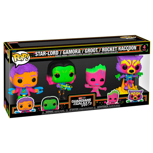 Funko Pop! Marvel Guardians Of The Galaxy Vol. 2 Star-Lord / Gamora / Groot / Rocket Raccoon 4 Pack Black Light Special Edition