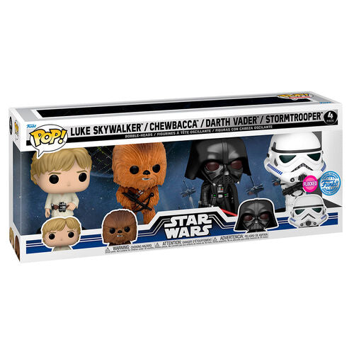 Funko POP! Movies Star Wars - Luke Skywalker / Chewbacca / Darth Vader / Stormtrooper (Flocked) 4Pack