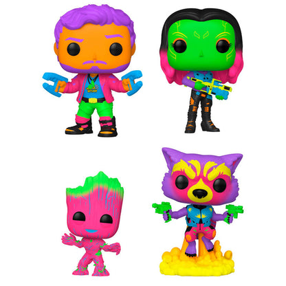 Funko Pop! Marvel Guardians Of The Galaxy Vol. 2 Star-Lord / Gamora / Groot / Rocket Raccoon 4 Pack Black Light Special Edition