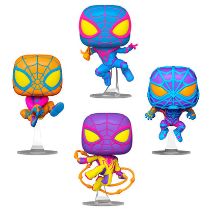 Funko Pop! Marvel Spider-Man Miles Morales Miles Morales: Classic Suit / STRIKE: Suit / Bodega Cat Suit / TRACK Suit Black Light 4 Pack Special Edition