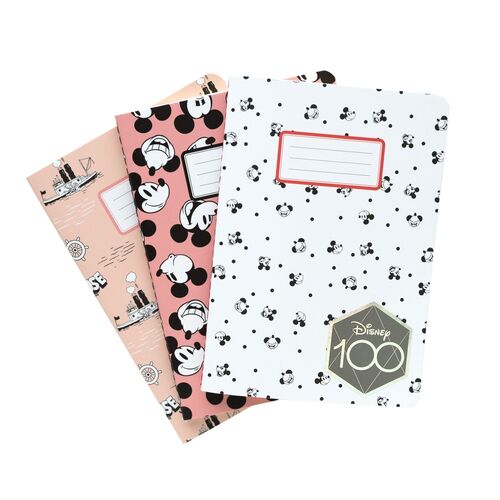 Erik Caderno Disney Mickey 100 Anniversary pack 3 A6 notebooks