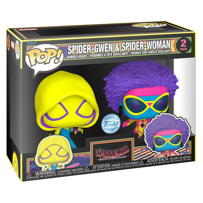 Funko Pop! Marvel Spiderman Spider-Man Spider-Gwen & Spider-Woman 2 pack Black Light Exclusive