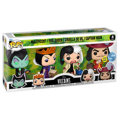 Funko POP! Disney Villains Maleficient / Evil Queen / Cruella de vil / Captain Hook 4 pack Exclusive